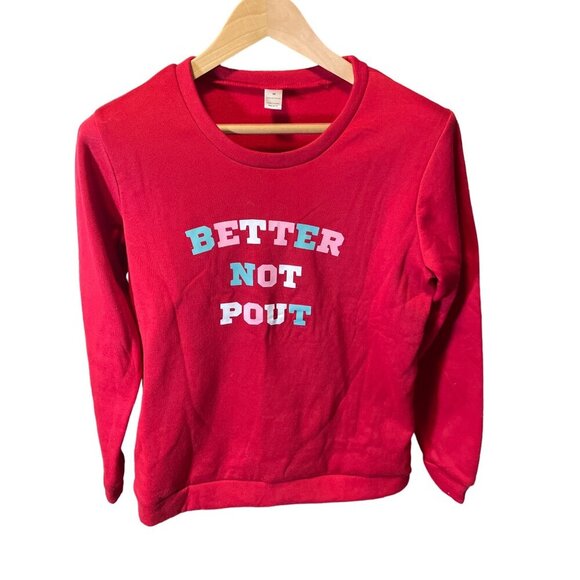 Holiday Christmas Better Not Pout Crew Neck Long Sleeve Sweatshirt Sz M - Picture 1 of 7